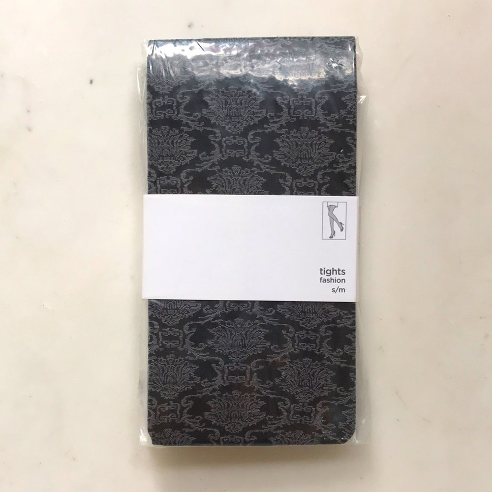 NWT Black Damask Pattern Tights - S/M
